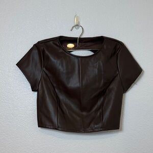 Marshalls Dark Brown Faux Leather Short Sleeve Crop Top